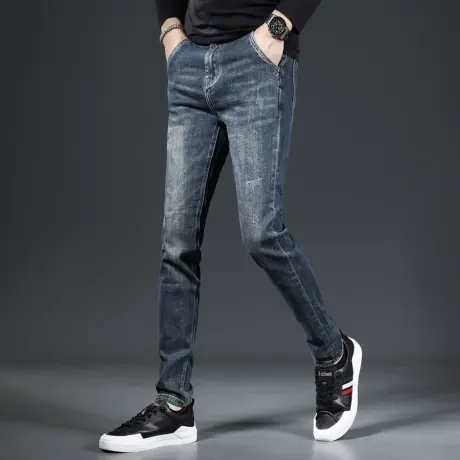 高端复古牛仔裤男款修身小脚裤2023新款秋季休闲潮流男士裤子百搭商品大图