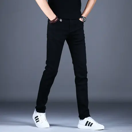 2023男士高档黑色休闲牛仔裤男夏季弹力百搭修身小脚裤子潮牌男款图片