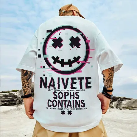 鬼脸小恶魔 国潮oversize短袖t恤男女情侣学生bf宽松纯棉大码半袖图片