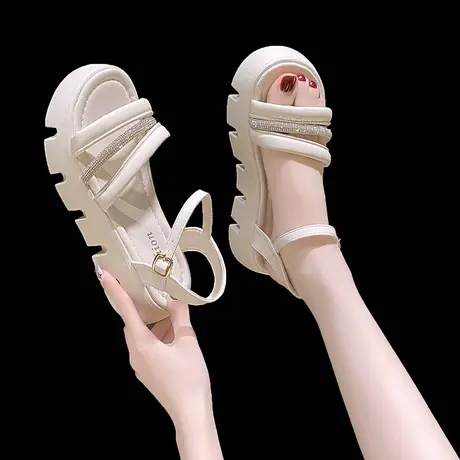 厚底凉鞋女2023夏季新款学生百搭时尚增高一字扣带女鞋海边沙滩鞋商品大图