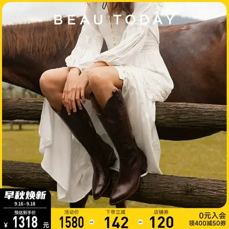 BeauToday西部牛仔靴女秋季复古长筒靴BT骑士靴子不过膝长靴女靴图片