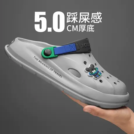 雨鞋 男款夏季踩屎感厨房防滑鞋男厚底两穿包头凉拖鞋沙滩涉水鞋商品大图