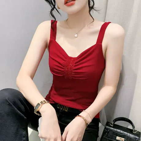 性感吊带背心女内搭2024夏装新款洋气网纱小衫时尚钉珠无袖上衣潮商品大图