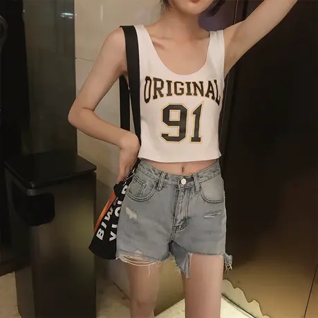 露脐短款小背心女夏韩版减龄运动休闲修身显瘦无袖露肩外穿吊带潮图片