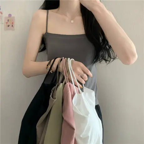 白色带胸垫吊带背心女内搭夏季外穿美背打底无袖辣妹短款抹胸上衣图片