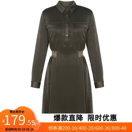 【艾格】2023春季新款短裙女收腰衬衫领长袖垂顺修身A字裙连衣裙图片