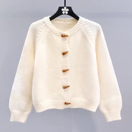 复古牛角扣毛衣外套女秋冬2023新款宽松慵懒风外穿洋气针织开衫图片