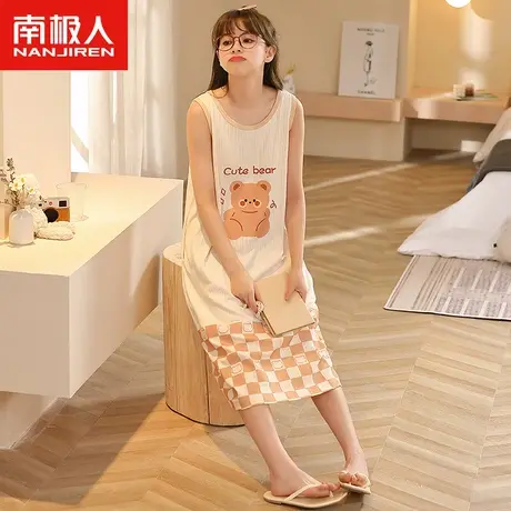睡裙女中长款连衣裙春夏季休闲大码宽松无袖家居服可爱薄款睡衣商品大图
