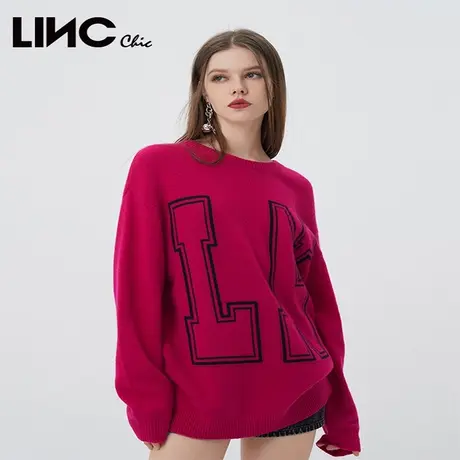 LINC金羽杰毛衣女2023秋新款潮酷电子色朋克学院风圆领针织衫女款图片