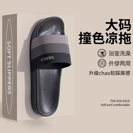大码男士拖鞋夏季2025新款时尚条纹拼色室内家居软底防滑凉拖鞋女商品大图