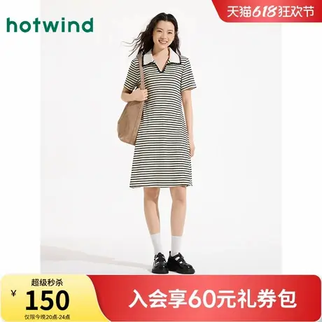 热风条纹连衣裙2025年夏季新款女士翻领连衣裙法式复古a字连衣裙图片