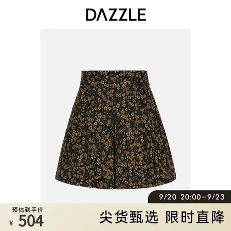 DAZZLE地素奥莱 黑色复古宫廷风华丽浮雕碎花半身裙短裙女图片