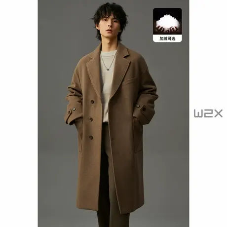 w2x2023冬季加棉加厚款毛呢大衣男中长款宽松廓形妮子风衣外套潮图片