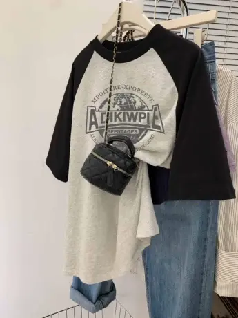 美式t恤女hiphop复古情侣高街大码宽松插肩短袖夏ins潮牌休闲上衣商品大图