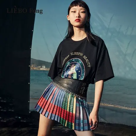 裂帛LIEBOFeng设计师品牌2023年宽松慵懒休闲百搭BF风刺绣短袖T恤商品大图