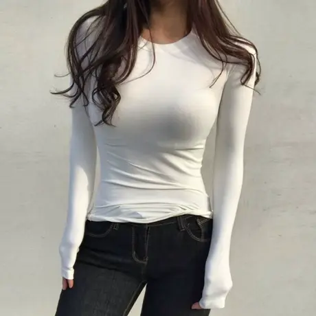 QF259性感弹力显胸大 女人味基础款圆领长袖t恤se图片
