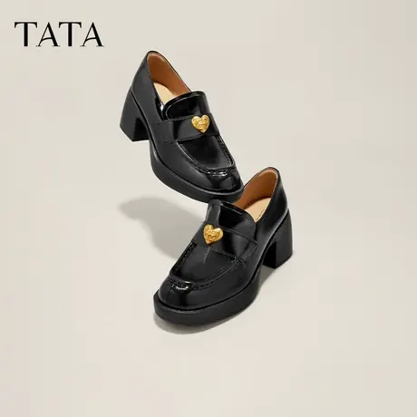Tata他她英伦风粗跟乐福鞋女一脚蹬小皮鞋单鞋2025夏新款7ZG25AA4图片