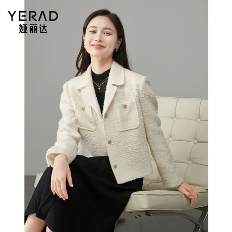 娅丽达高级感宽松小香风西装外套女2025春款粗花呢短款上衣图片