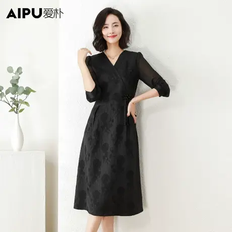 爱朴【直播专享】时髦新中式秋季新款胖mm显瘦高腰连衣裙商品大图