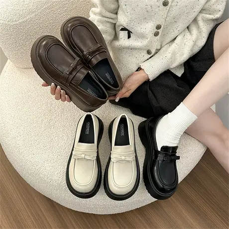 厚底增高小皮鞋女2025新款秋季一脚蹬气质配jk单鞋百搭法式乐福鞋图片