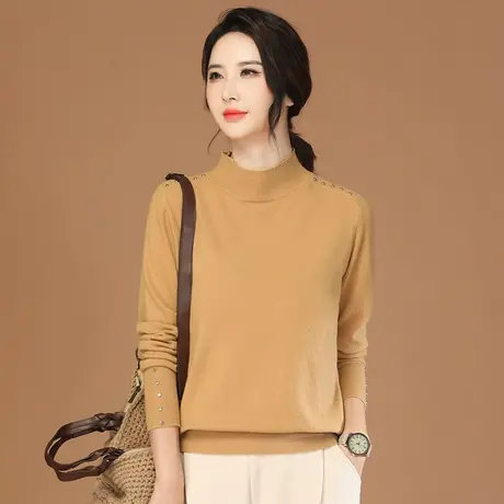 韩潮袭人半高领长袖宽松休闲打底衫女2023秋冬新款气质显瘦毛衣商品大图