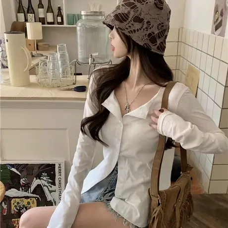 韩系chic独特别致辣妹开衫长袖t恤上衣打底衫女秋冬内搭洋气小衫商品大图