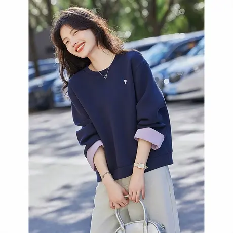 时尚休闲卫衣2025年春季新款女休闲圆领撞色街头通勤百搭上衣商品大图