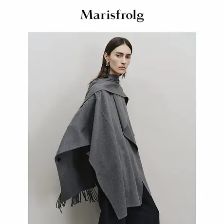 Marisfrolg玛丝菲尔2025冬新款弧形分割斗篷一字领双面呢大衣外套商品大图