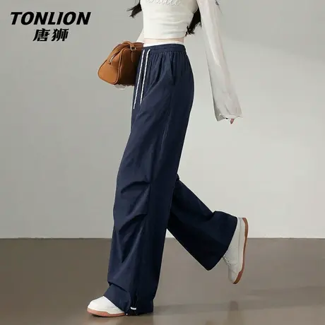 唐狮官方拼接阔腿裤女款2026新款春秋款女士宽松直筒休闲运动裤VB商品大图