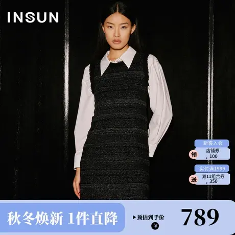 恩裳COVER2023冬装新款手工流苏羊毛亮丝肌理小香风背心式连衣裙图片