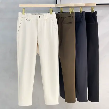 保暖毛呢休闲裤子男款2023秋冬轻商务抗皱磨毛锥形西装裤加厚西裤图片