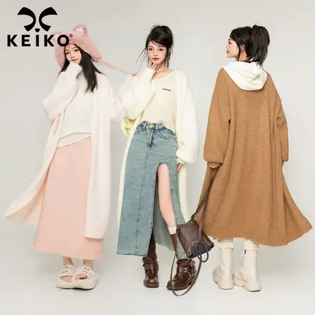 KEIKO [3色] 慵懒风长款毛衣外套女2023秋冬宽松软糯外搭针织开衫商品大图