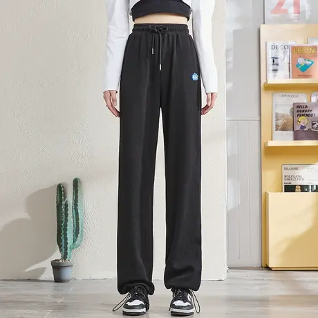 唐狮灰色休闲裤女宽松直筒高腰新款运动裤子阔腿时尚潮流卫裤图片