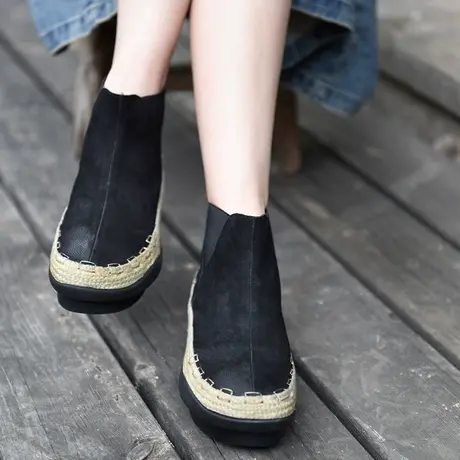 Artmu阿木原创切尔西短靴女新款单靴复古马丁靴秋冬厚底裸靴真皮图片