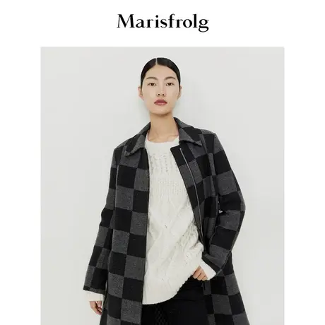 【棋盘格提花双面呢】玛丝菲尔冬季新款格纹提花羊毛毛呢外套商品大图