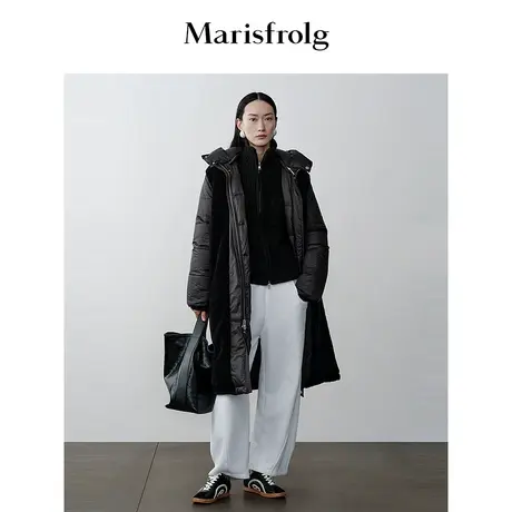 【商场同款】玛丝菲尔冬新款黑色白鹅绒连帽羽绒服外套女商品大图