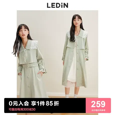 乐町气质花边领风衣2023春季新款长款流行风衣女宽松小个子高级感图片