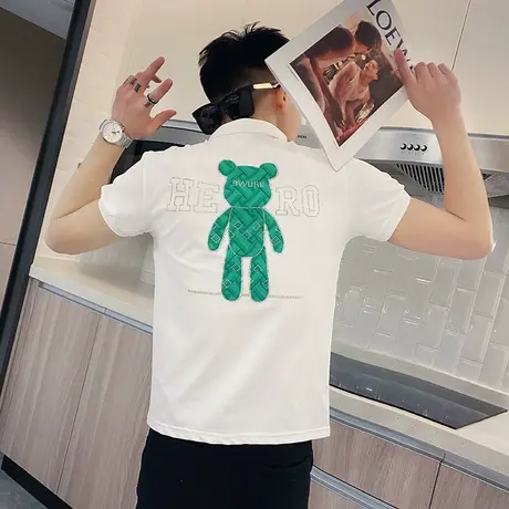 夏季男t恤polo衫短袖翻领烫砖字母小熊修身半袖潮牌潮流修身体恤商品大图
