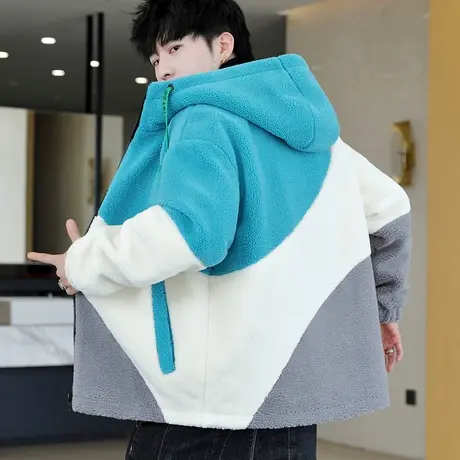 冬季仿羊羔绒外套男潮牌ins宽松情侣加厚颗粒绒夹克保暖冬装棉衣商品大图