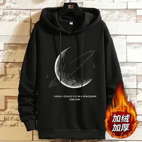 连帽卫衣男秋冬季潮流套头打底衫男宽松印花上衣加绒加厚男士外套商品大图