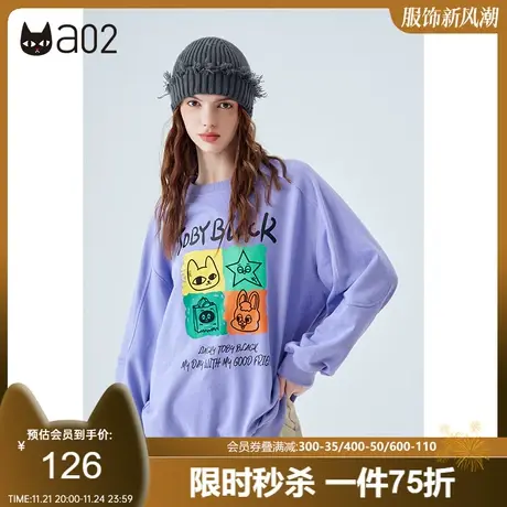 a02原创潮牌卫衣女秋新款印花卡通圆领卫衣女宽松休闲衣服女商品大图