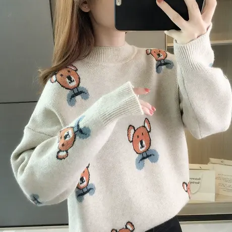 卡通套头针织衫女装秋冬季新款洋气宽松慵懒风毛衣学生外穿套头商品大图