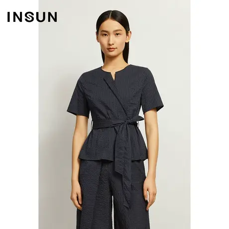 INSUN恩裳夏季收腰修身短袖衬衫小个子图片