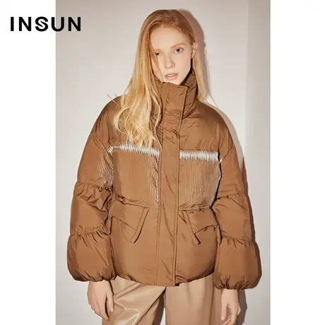 COVER冬季拼接双色压褶白鸭绒羽绒服图片