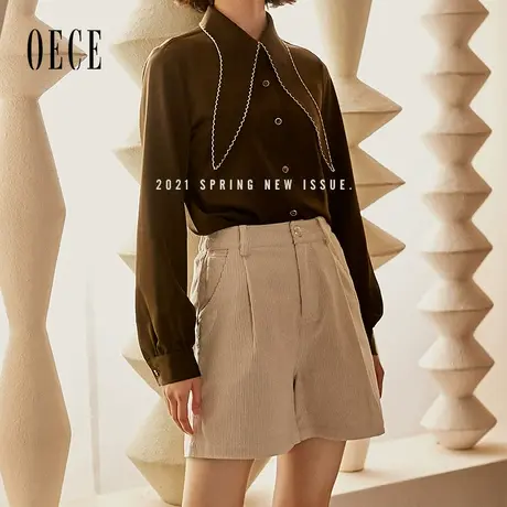 Oece高腰春秋短裤外穿新款女士裤子阔腿裤显瘦休闲裤商品大图