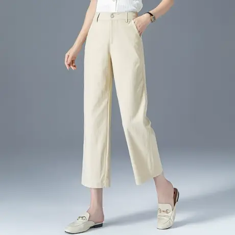 八分冰丝直筒裤女夏季薄款阔腿裤卡其色裤子女夏七分休闲裤九分裤商品大图