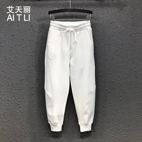 春夏新款白色休闲小脚九分运动裤宽松显瘦束脚垮裤高腰哈伦裤女潮商品大图