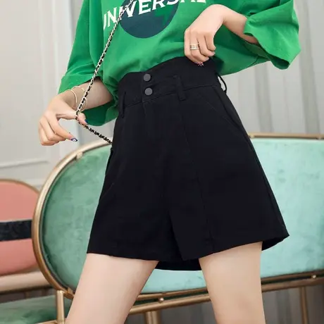 黑色牛仔短裤女2023年新款开叉夏季a字宽松热裤潮ins夏天薄款显瘦商品大图