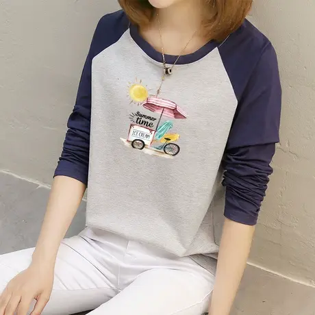 春秋纯棉长袖t恤女时尚外穿学生上衣2023新款宽松韩版百搭打底衫图片