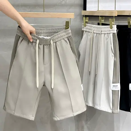 夏季休闲直筒宽松裤子男士潮牌短裤侧边条纹拼接五分中裤男卫裤商品大图